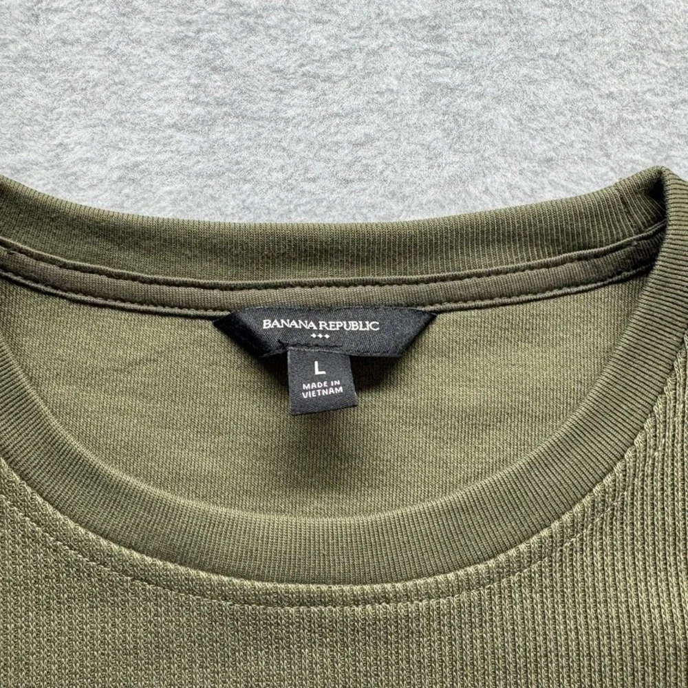 Banana Republic Shirt Mens Large Green Waffle Knit Long Sleeve Pullover Casual